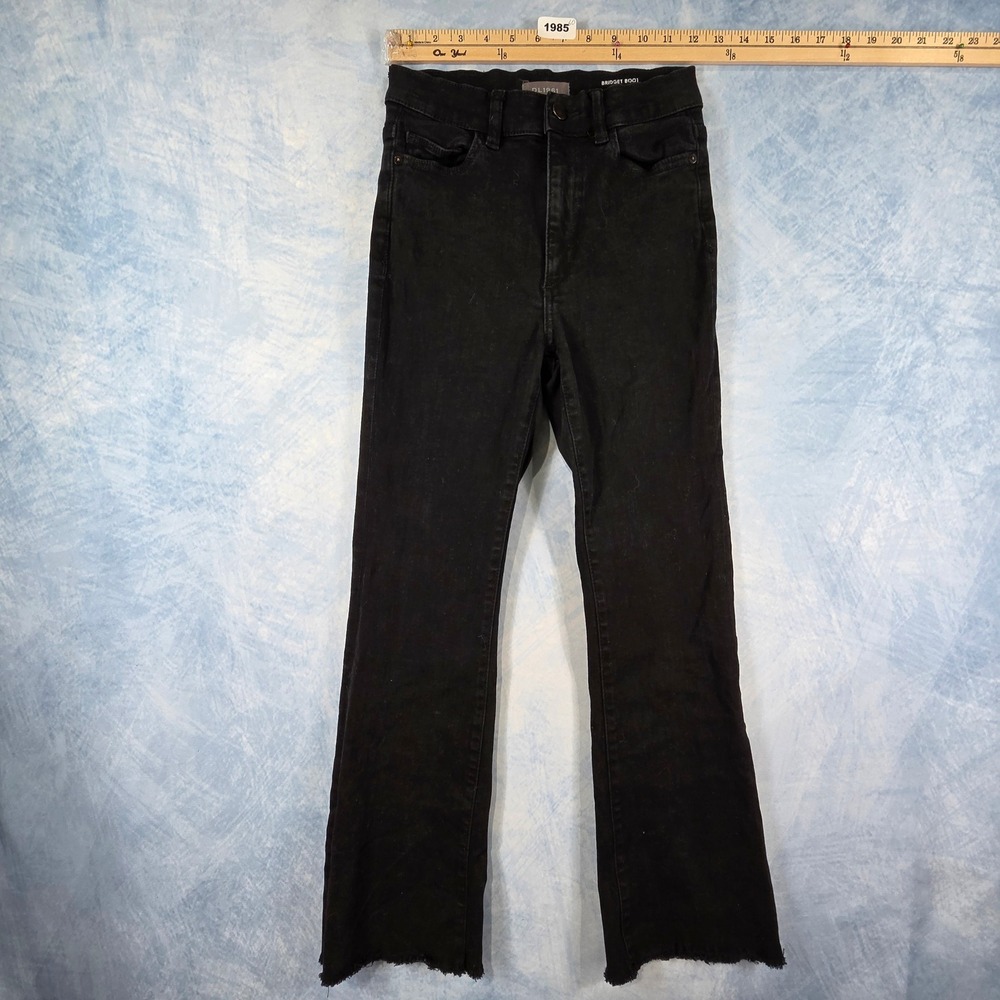 DL1961 Bridget Boot High Rise Instasculpt Crop Jeans Black Raw Hem Size 25